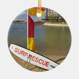 Adorno De Cerámica Banderas y tabla de rescate de surf