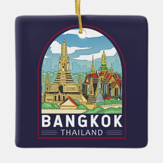 Adorno De Cerámica Bangkok Tailandia: El emblema retro de viajes (Anverso)