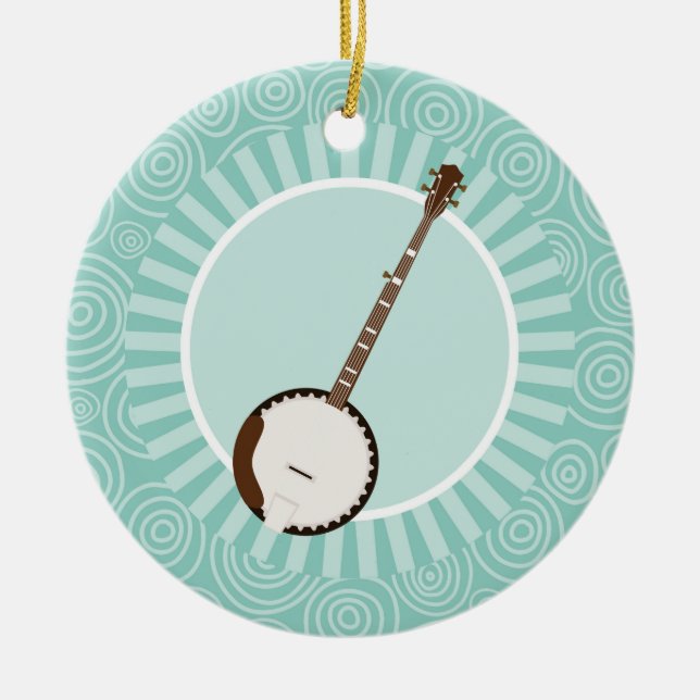 Adorno De Cerámica Banjo Fun Turquoise Swirl Music (Frente)