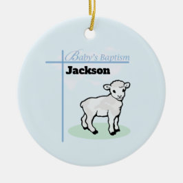 Adorno De Cerámica Baptism Blue Boy Lamb, Personalizable