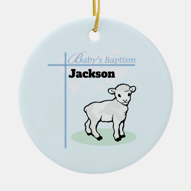 Adorno De Cerámica Baptism Blue Boy Lamb, Personalizable (Frente)