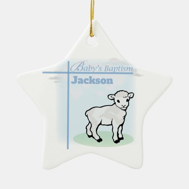 Adorno De Cerámica Baptism Blue Boy Lamb, Personalizable (Frente)