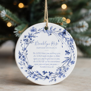 Adorno De Cerámica Baptism Prayer Floral Keepsake