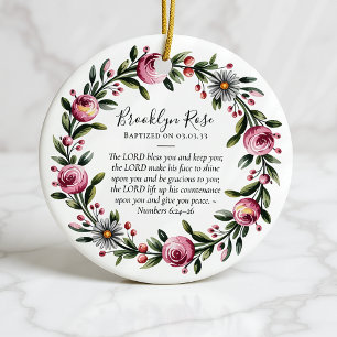 Adorno De Cerámica Baptism Prayer Floral Keepsake