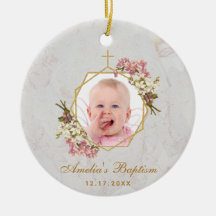 Baptismo chica Foto Orquídeas Rosa Mármol de oro f