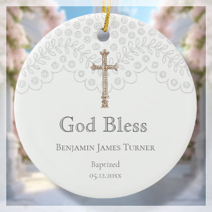 Adorno De Cerámica Baptismo de encaje blanco Keepsake
