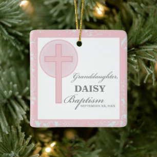 Adorno De Cerámica Baptismo Nieta Rosa Lace Personalizada