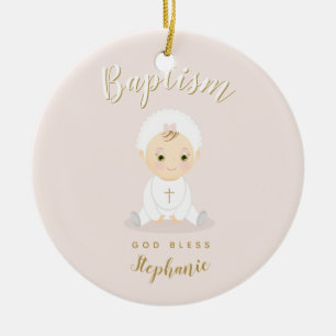Adorno De Cerámica Baptismo niña con bonnet