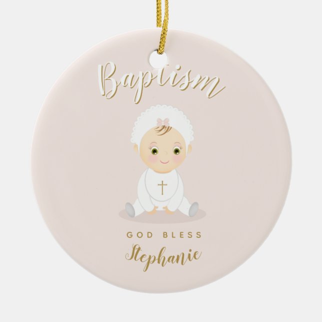 Adorno De Cerámica Baptismo niña con bonnet (Frente)