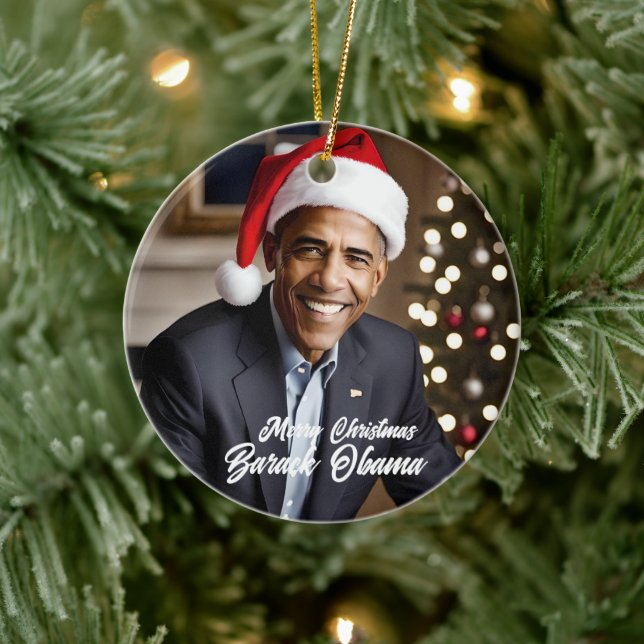 Adorno De Cerámica Barack Obama en Santa Hat Navidades (Árbol)