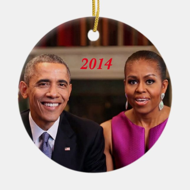 Adorno De Cerámica Barack y Michelle 2014 (Frente)