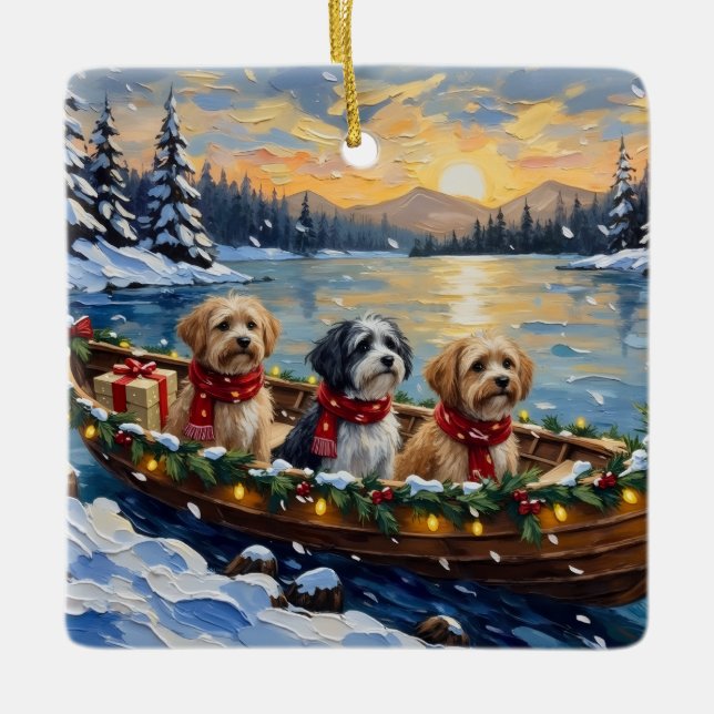 Adorno De Cerámica Barca de Navidad Lhasa Apso Fiesta (Anverso)