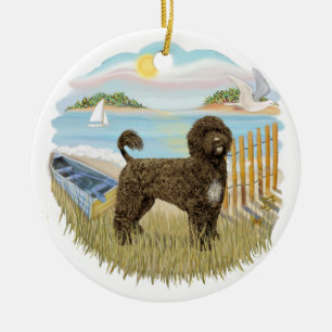 Adorno De Cerámica Barca de remos - Perro de agua portugués (marrón)