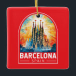Adorno De Cerámica Barcelona España La Sagrada Familia<br><div class="desc">Diseño de viaje vectorial retro de Barcelona. Barcelona,  la cosmopolita capital de la región catalana de España,  es conocida por su arte y arquitectura.</div>