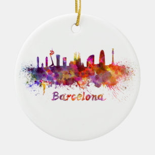 Adorno De Cerámica Barcelona skyline in watercolor