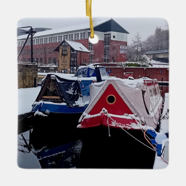 Adorno De Cerámica Barco azul y rojo (Anverso)