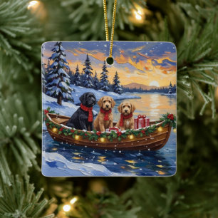 Adorno De Cerámica Barco de Navidad Bernedoodle Fiesta