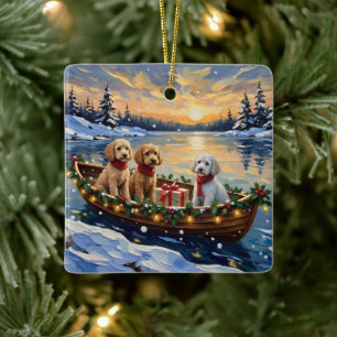 Adorno De Cerámica Barco de Navidad de Caniche Fiesta