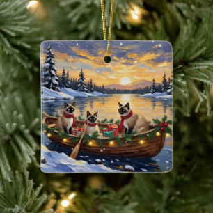 Adorno De Cerámica Barco de Navidad de Gato Siames