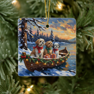 Adorno De Cerámica Barco de Navidad de Shih Tzu Fiesta