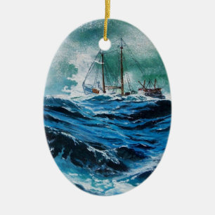Adorno De Cerámica Barco en el mar en tormenta