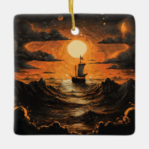 Adorno De Cerámica Barco navegando por la noche