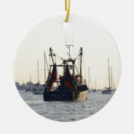 Adorno De Cerámica Barco Pesquero Paz Y Abundancia Al Amanecer