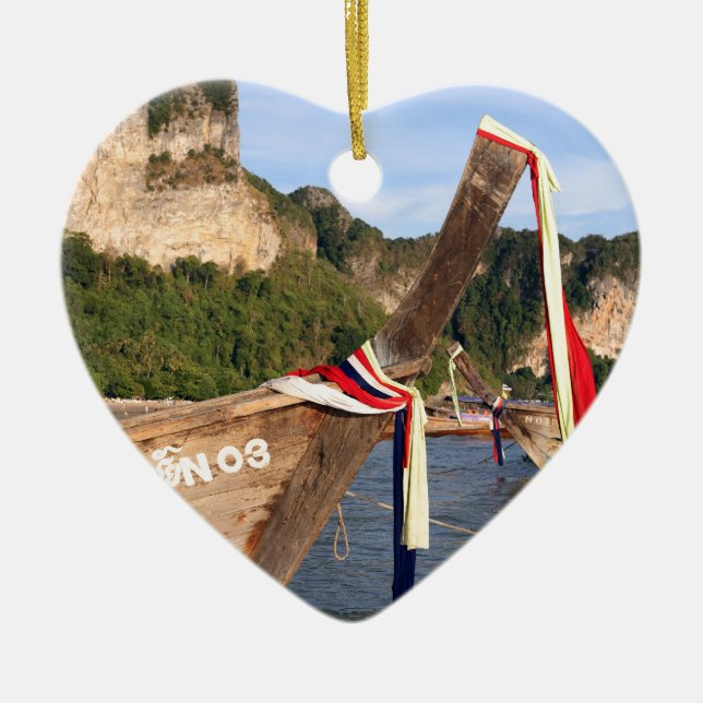 Adorno De Cerámica Barco tradicional de cola larga en Krabi, Tailandi (Frente)