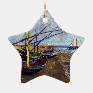 Adorno De Cerámica Barcos de pesca en la playa