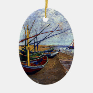 Adorno De Cerámica Barcos de pesca en la playa