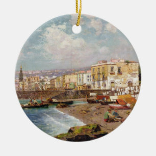 Adorno De Cerámica Barcos de pesca en la playa en Marinella, Nápoles