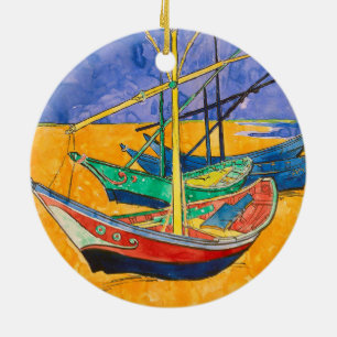 Adorno De Cerámica Barcos de Van Gogh Impresionismo Playa