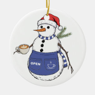 Adorno De Cerámica Barista de muñeco de nieve Navidad 2026 Café festi