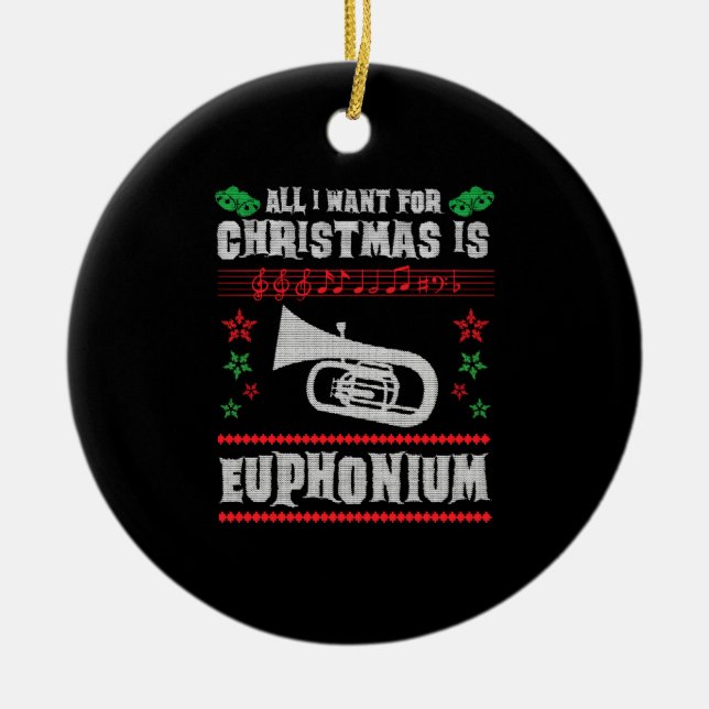 Adorno De Cerámica Baritone Euphonium Navidades feos estilo suéter (Frente)