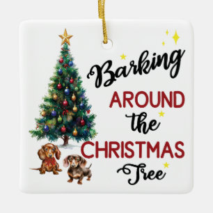 Adorno De Cerámica Barking alrededor del árbol de Navidad: Dachshund