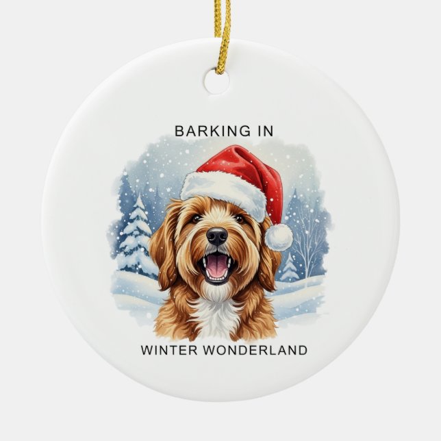 Adorno De Cerámica Barking in a Winter Wonderland Dog Christmas  (Frente)