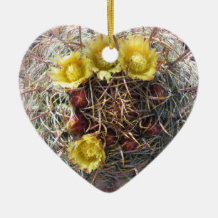 Adorno De Cerámica Barrel Cactus Planta Fishgancho Amarillo