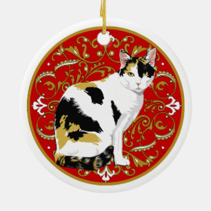 Adorno De Cerámica Barroco del gato de calicó