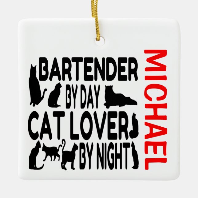 Adorno De Cerámica Bartender ama a los PERSONALIZADOS de gatos (Anverso)