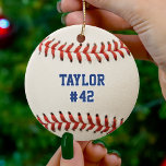 Adorno De Cerámica Baseball Sport Player Name Team Number Christmas<br><div class="desc">Red,  white and blue baseball Christmas ornament for sports fans / men and boys. Customize the text with your player or team name and number.</div>