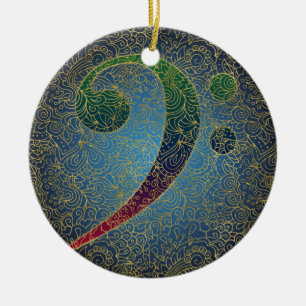 Adorno De Cerámica Bass Clef Gold Filigree - Música colorida