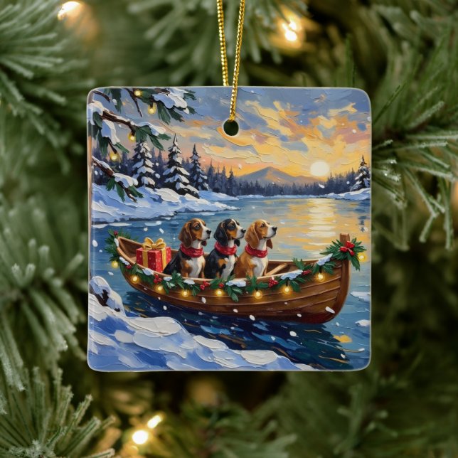 Adorno De Cerámica Basset Hound Christmas Boat Holiday (Árbol)