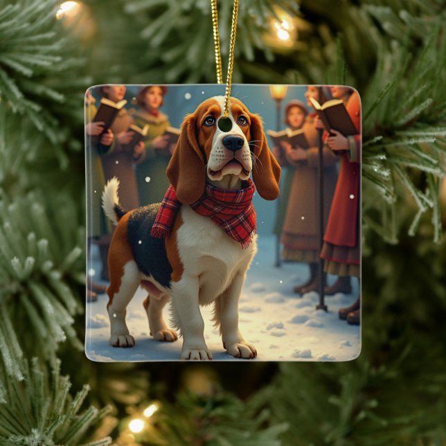 Adorno De Cerámica Basset Hound Christmas Carol Singers Painting (Árbol)