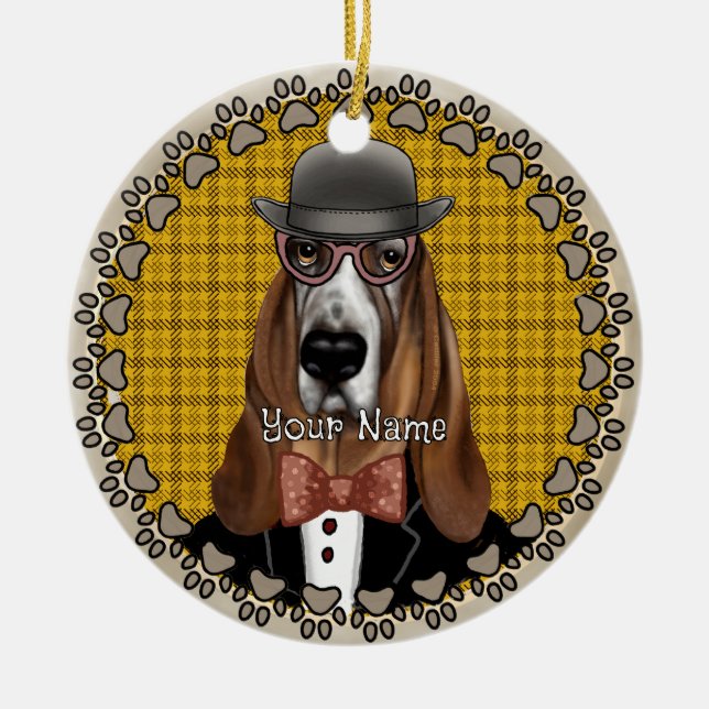 Adorno De Cerámica Basset Hound con anteojos (Frente)