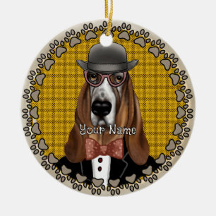 Adorno De Cerámica Basset Hound con gafas