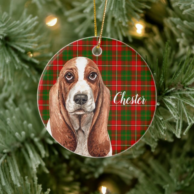 Adorno De Cerámica Basset Hound  Dog Personalized (Árbol)