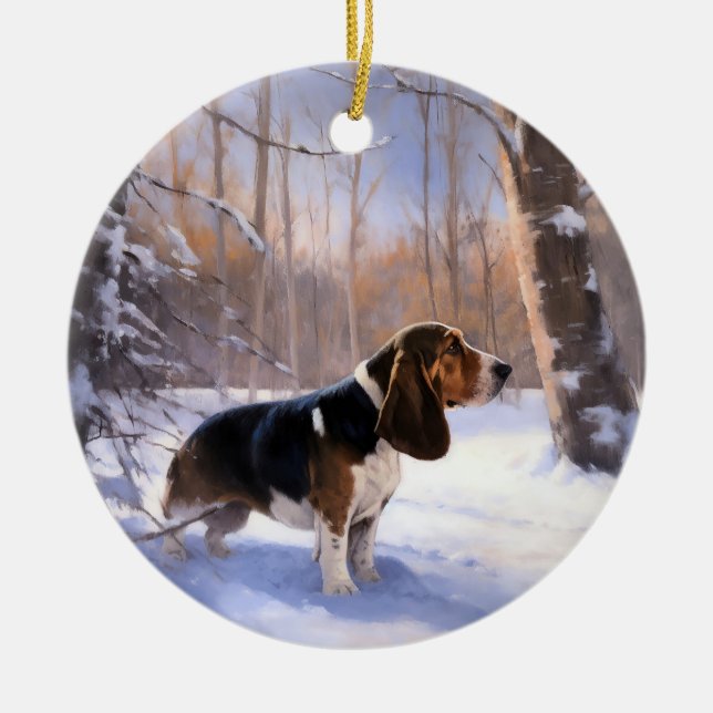 Adorno De Cerámica Basset Hound Let It Snow Navidades (Frente)