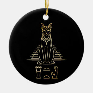 Adorno De Cerámica Bastet con nombre en jeroglíficos y pirámide de Eg