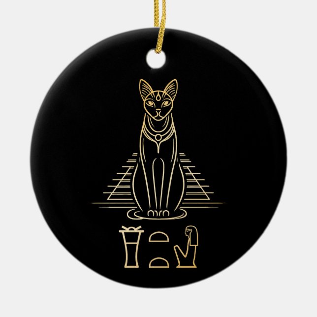Adorno De Cerámica Bastet con nombre en jeroglíficos y pirámide de Eg (Frente)