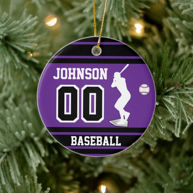 Adorno De Cerámica Batalla de béisbol personalizada | Púrpura (Árbol)